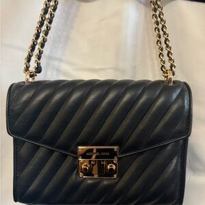 Michael Kors Black Quilted Shoulder Bag with Gold Accents